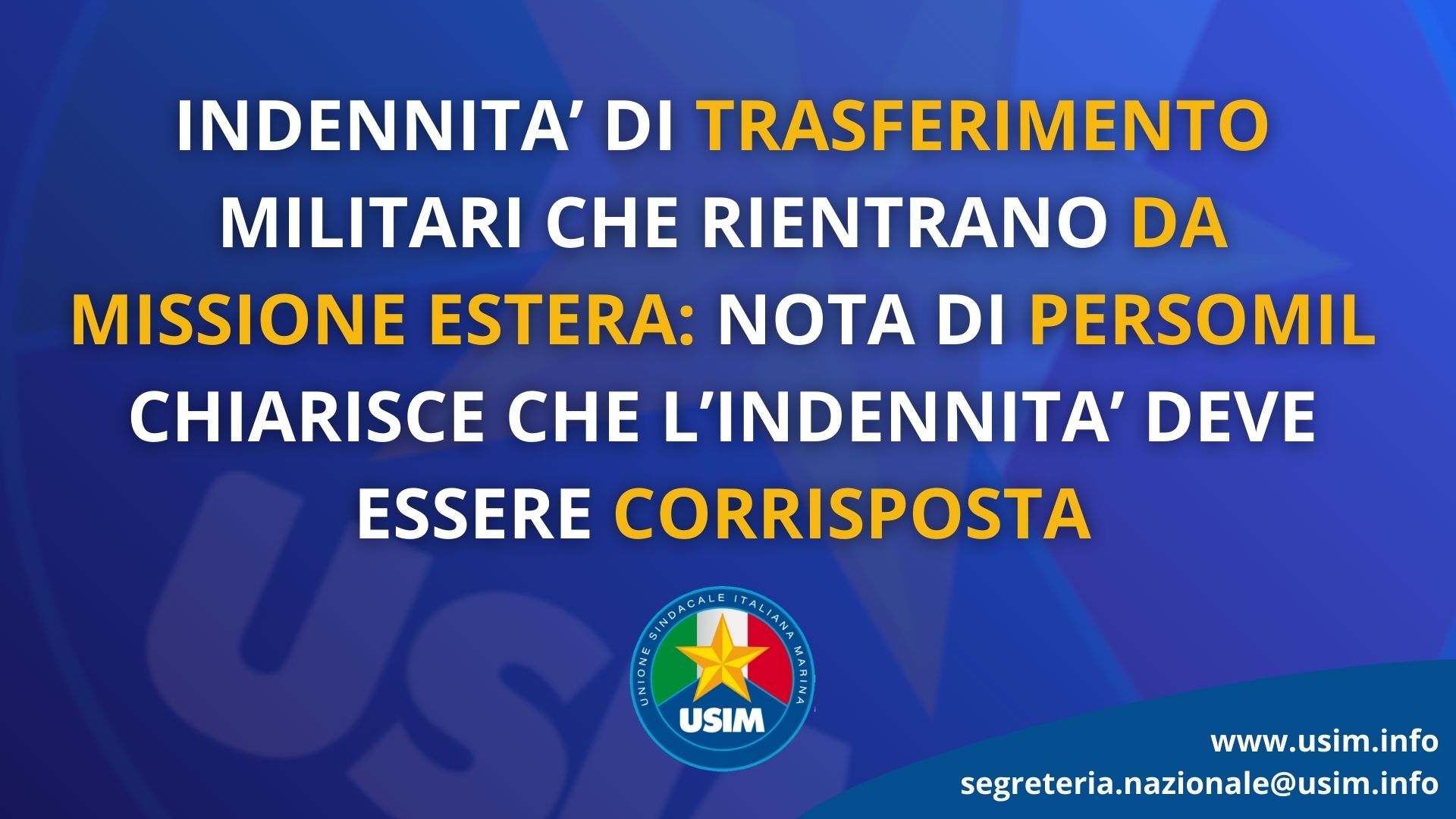 Indennità di trasferimento rientro dall'estero