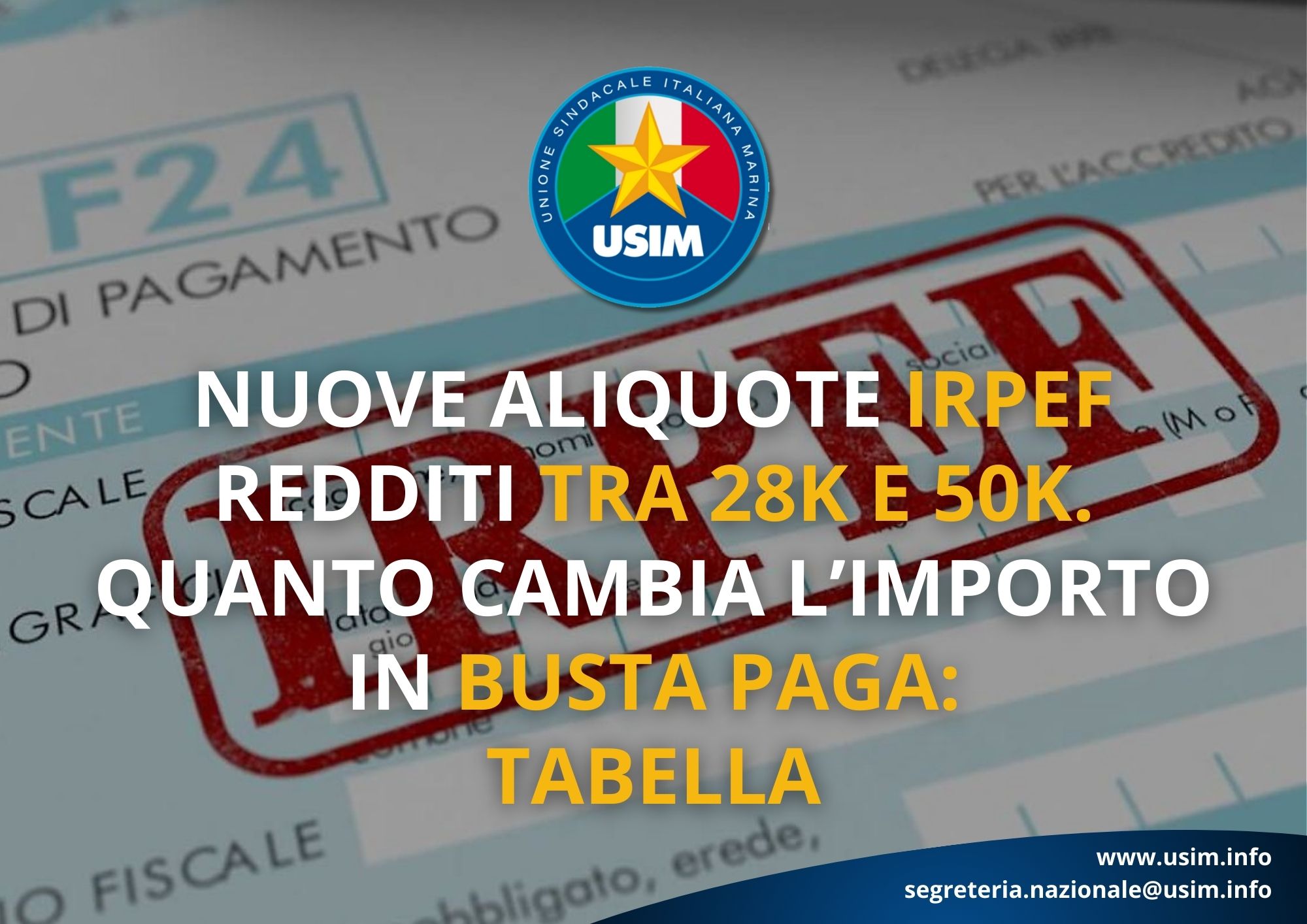 Nuova aliquota IRPEF redditi tra 28mila e 50mila