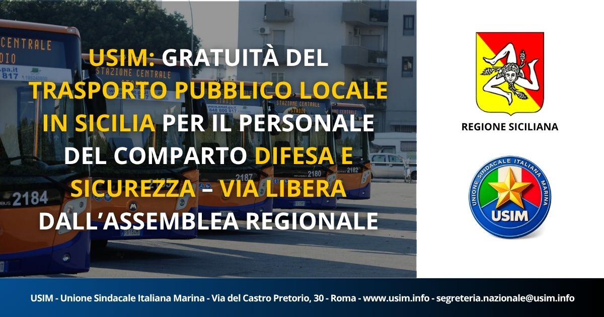 Sicilia: via libera al T.P.L gratuito per militari